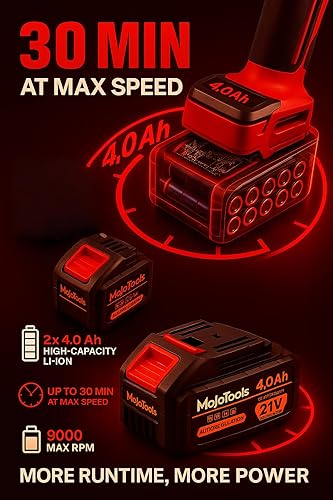 Miniatura 6 de Kit de amoladora angular inalámbrica sin escobillas de 21 V, 4-12 pulgadas, 9000 RPM, 2 baterías de 4.0 Ah y cargador rápido, 8 discos (5 metal + 1