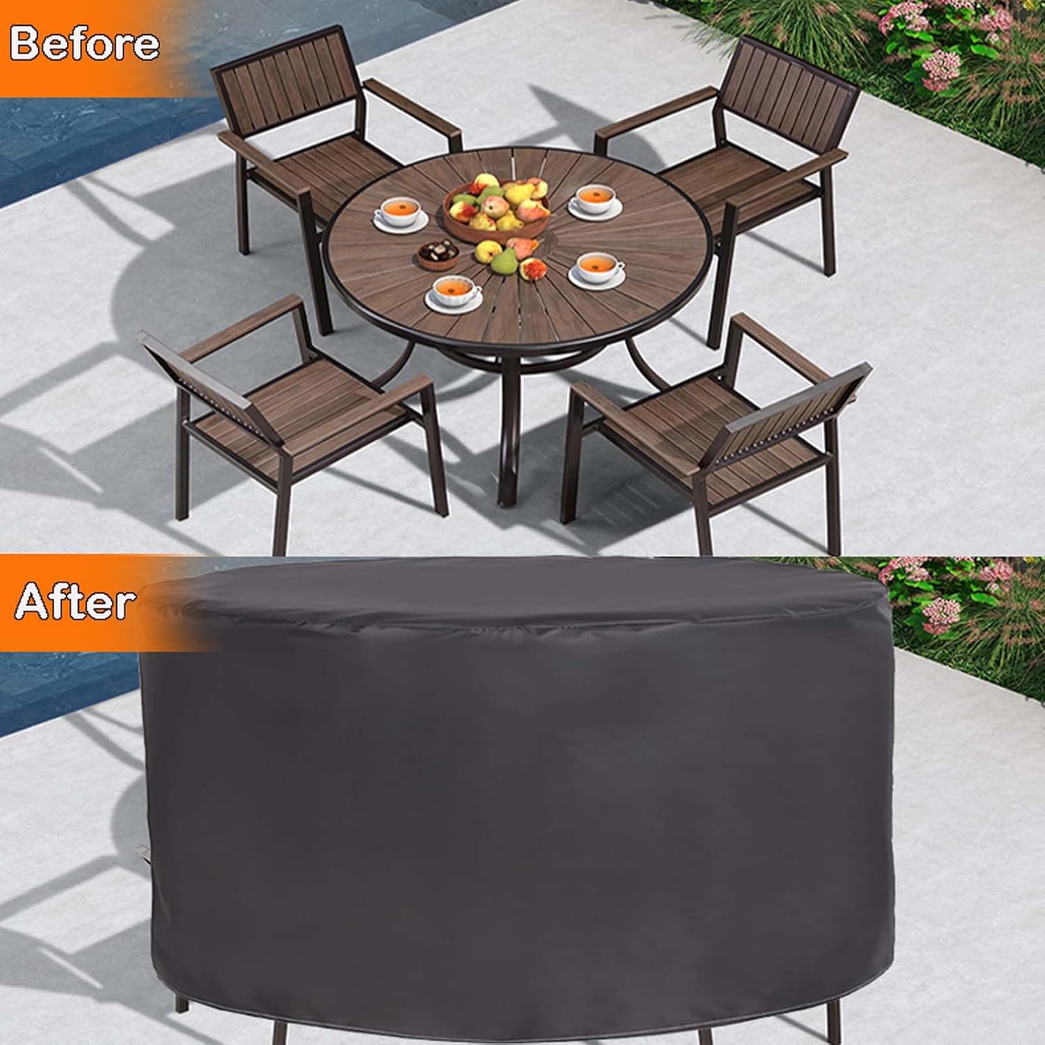 Round Patio Furniture Covers 31x23in, Heavy Duty 420D Oxford Cloth Waterproof Outdoor Table Chair Set Covers, Anti-Fading Cover for Garden Furniture Set, Dust Proof, Windproof