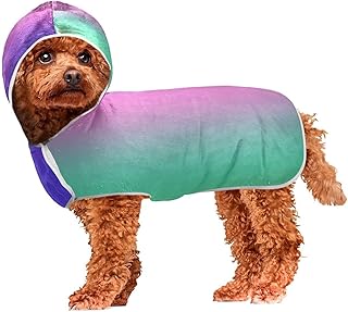 Retro Rainbow Gradient Pet Towels Soft Pet Bathrobe with Hood Wearable Dog Towel