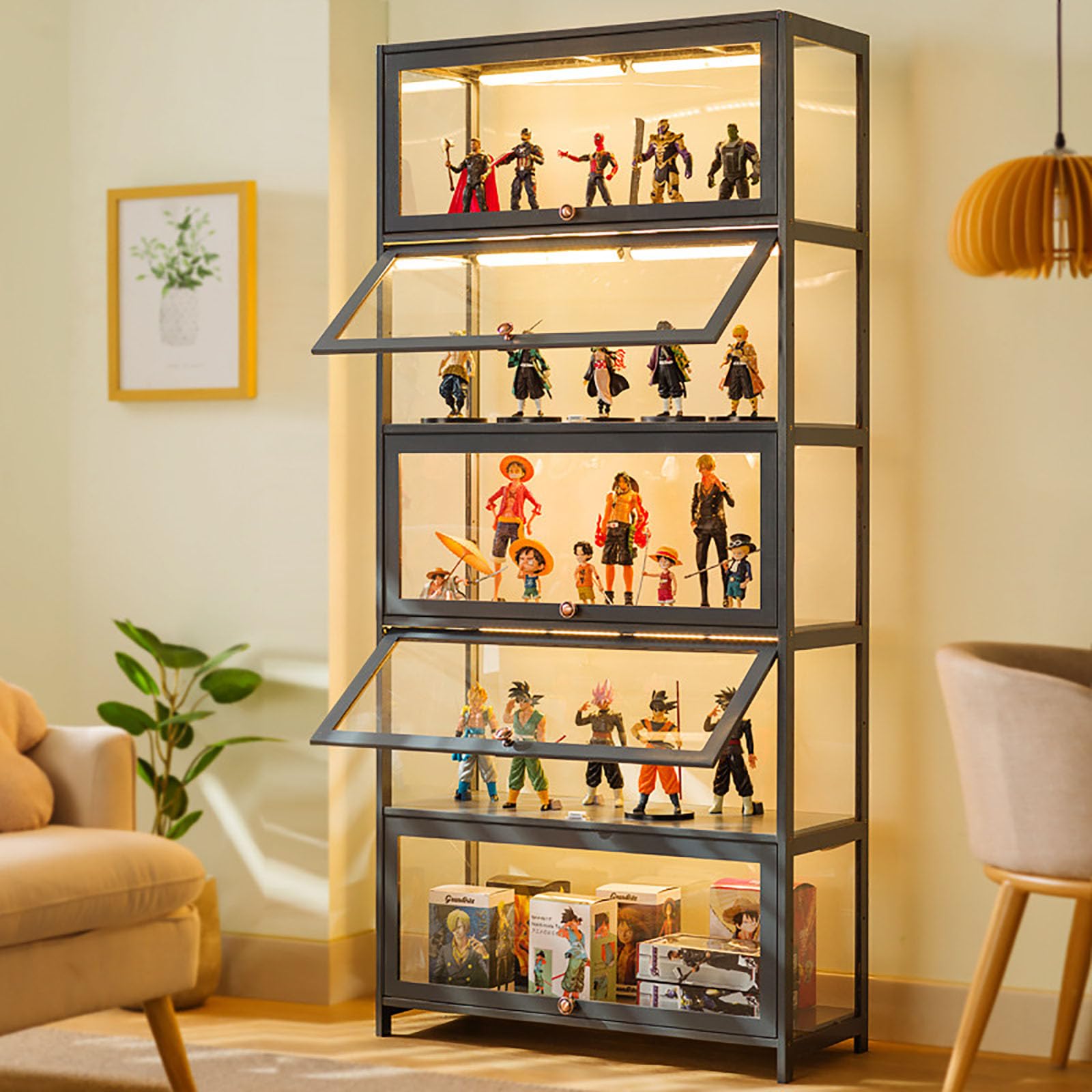 Curio Display Cabinet, Display Cabinet with 5-Tier Storage Shelves, Collectibles Toy Organizers Rack, Storage Cabinets and Bookcase for Playroom, Trophy Display Case