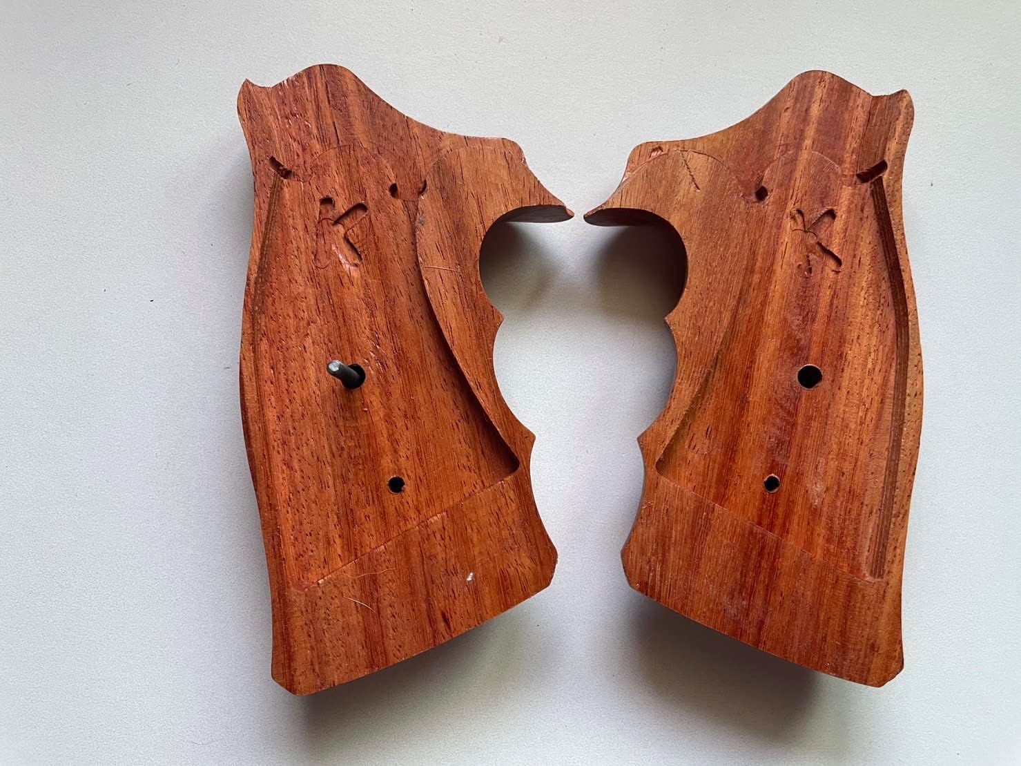 New! Grips Compatible with 5&W K/L Frame Square Butt - Checker Two Tone Hardwood Color Closed Back Thai Handmade