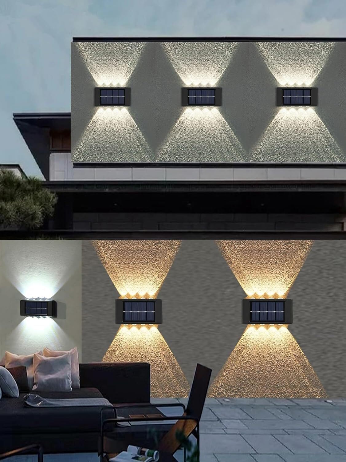 Kinkiet zewnętrzny Solarna lampa ścienna z czujnikiem zmierzchu do świtu, lampa ścienna LED, wodoodporna, IP65, kompatybilna z ogrodem, gankiem, schodami, dekoracją ścienną, żyrandolem