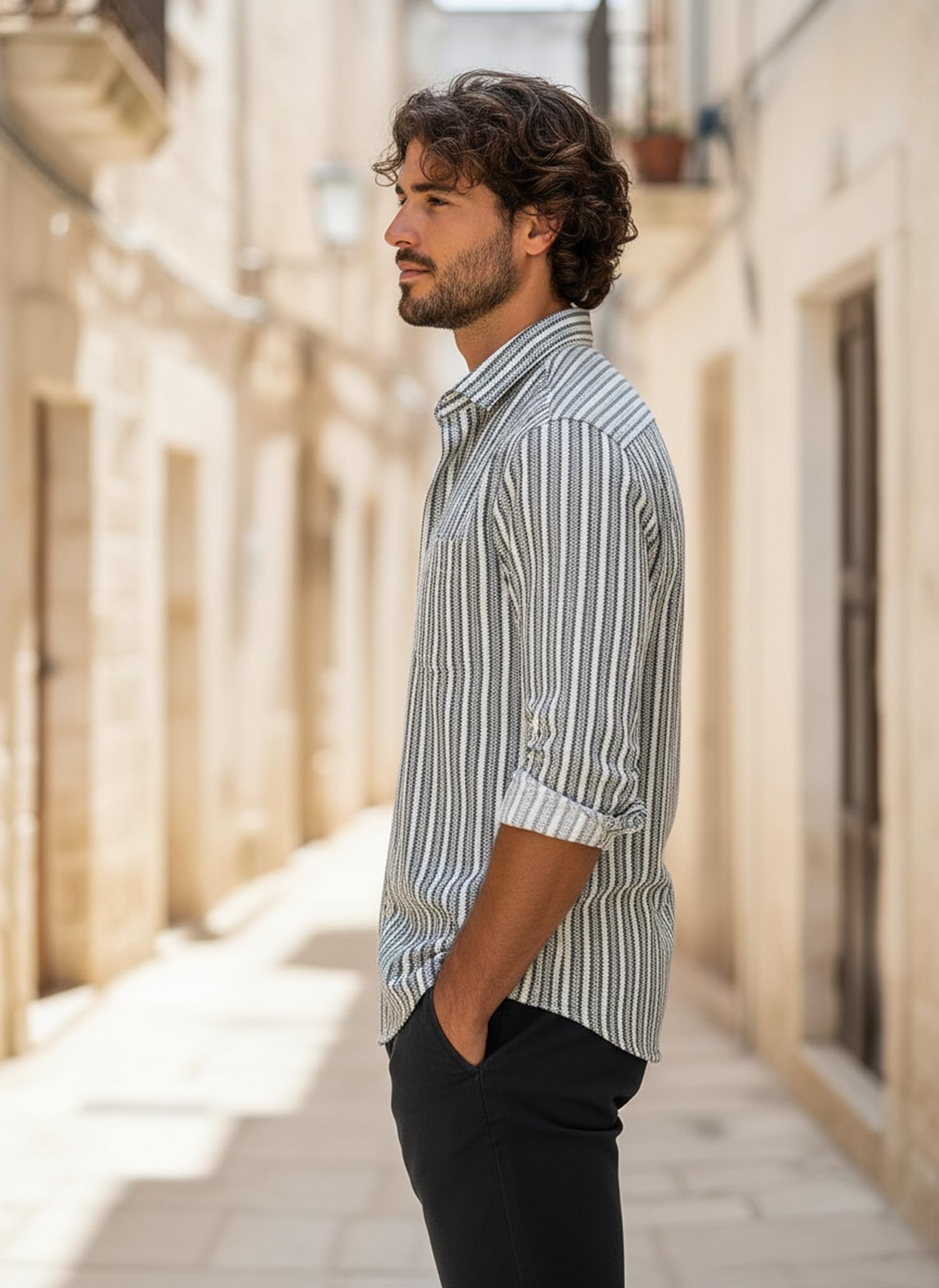 Lymio Camicia da uomo || Camicia da uomo a righe casual a maniche lunghe (Crazy-Full)