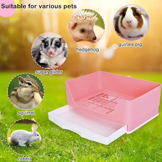 Large Rabbit Litter Tray, Guinea Pig Litter Tray Box Small Animal Toilet Pet Trainer with Drawer for Rabbit Guinea Pigs Galesaur Ferrets
