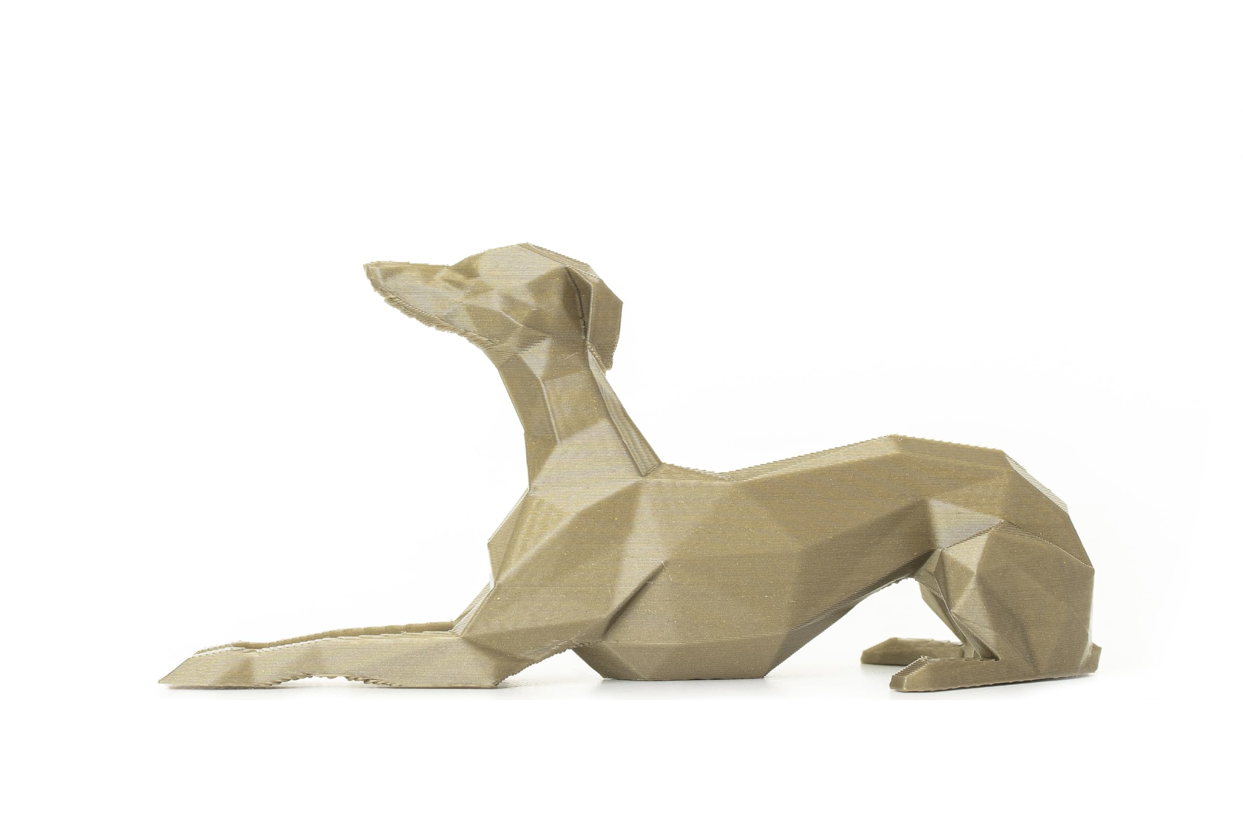 Whippet Gift – 3D Printed Laid Down Whippet/Greyhound Figurine – Geometric Dog Ornament – Lightweight Decorative Sculpture (Bronze)