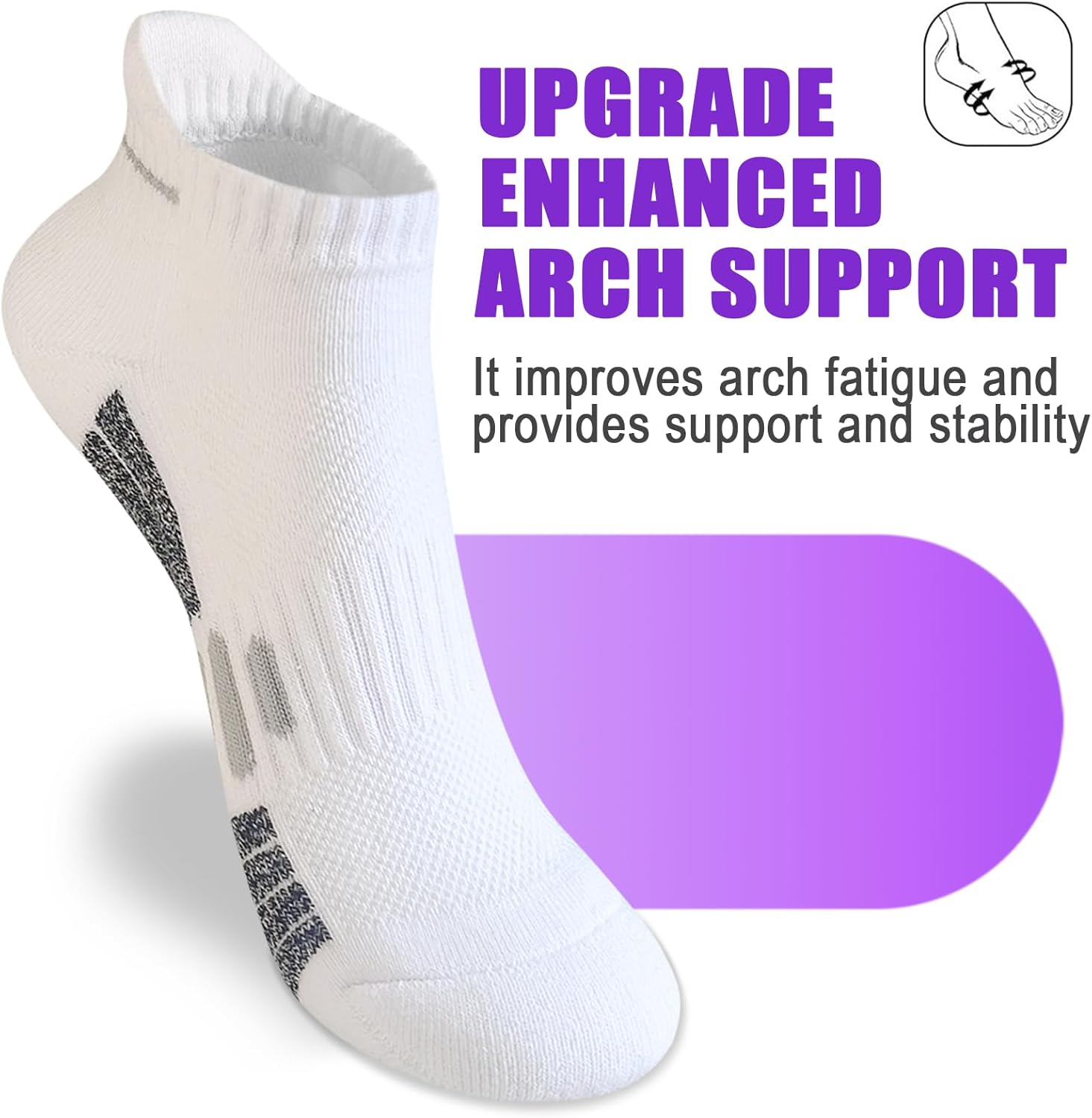 Women's Cotton Athletic Ankle Socks with Wicking Anti-Blister Arch Support Cushioned Sole for Running 5 Pairs - Image 3