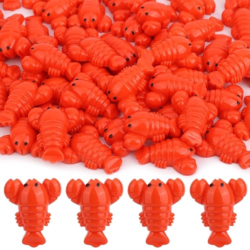 50pcs Mini Resin Lobster Toys, Red Tiny Miniature Lobster Small