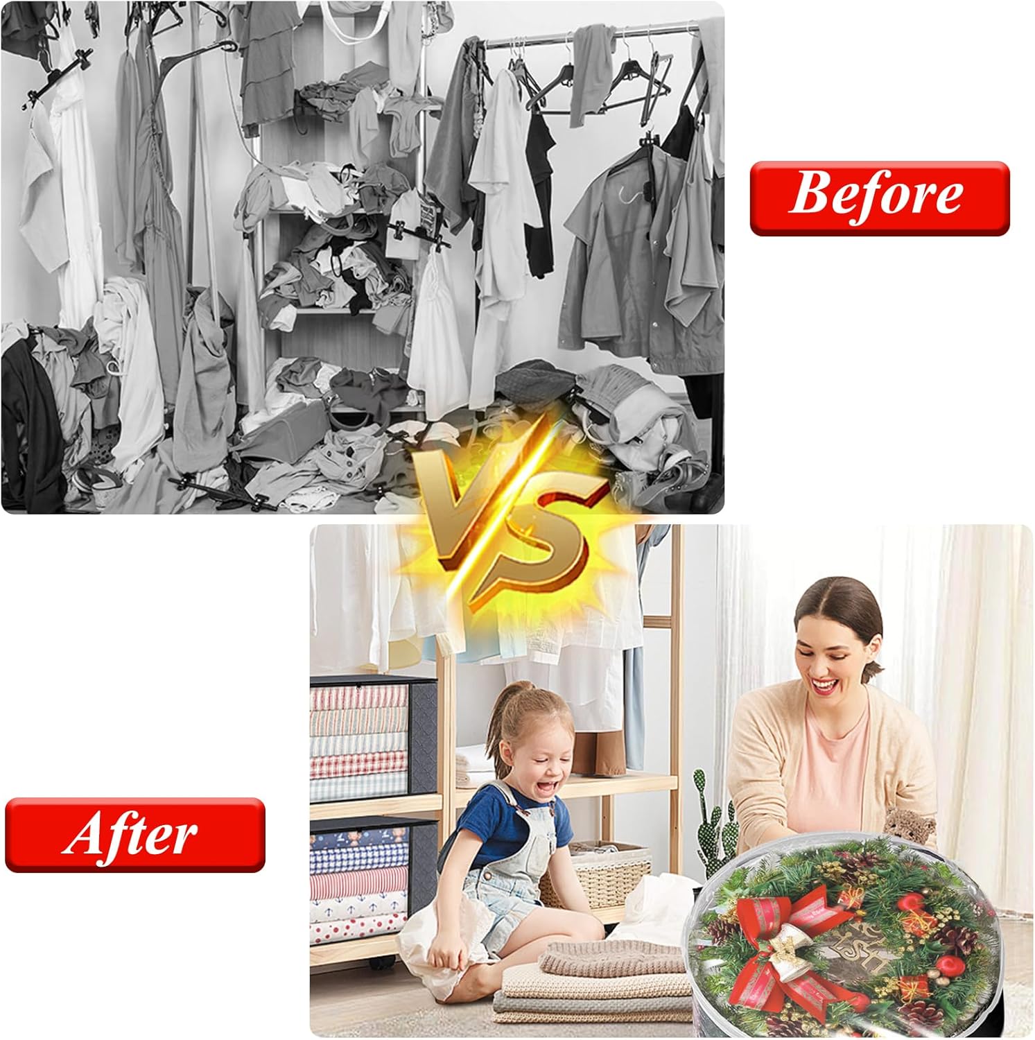 6 Pack Wreath Storage Container, 30" Wreath Storage Bag, Plastic Bag Storage Comforter Storage Bag with Sturdy Handles for Clothes, Bed Sheet, Pillow & Blanket, White