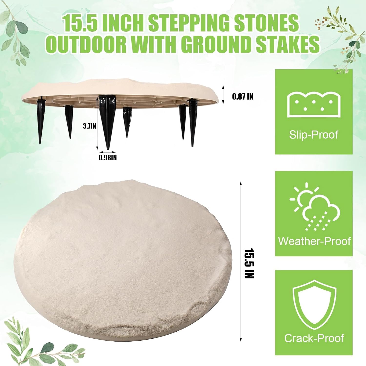 8 Pcs Garden Stepping Stones with Ground Stake Down Rubber Stepping Stones Outdoor 15.5'' Paving Garden Step Stones Decorative Walking Stones for Path Patio Lawn Yard Garden Pathway Pavers