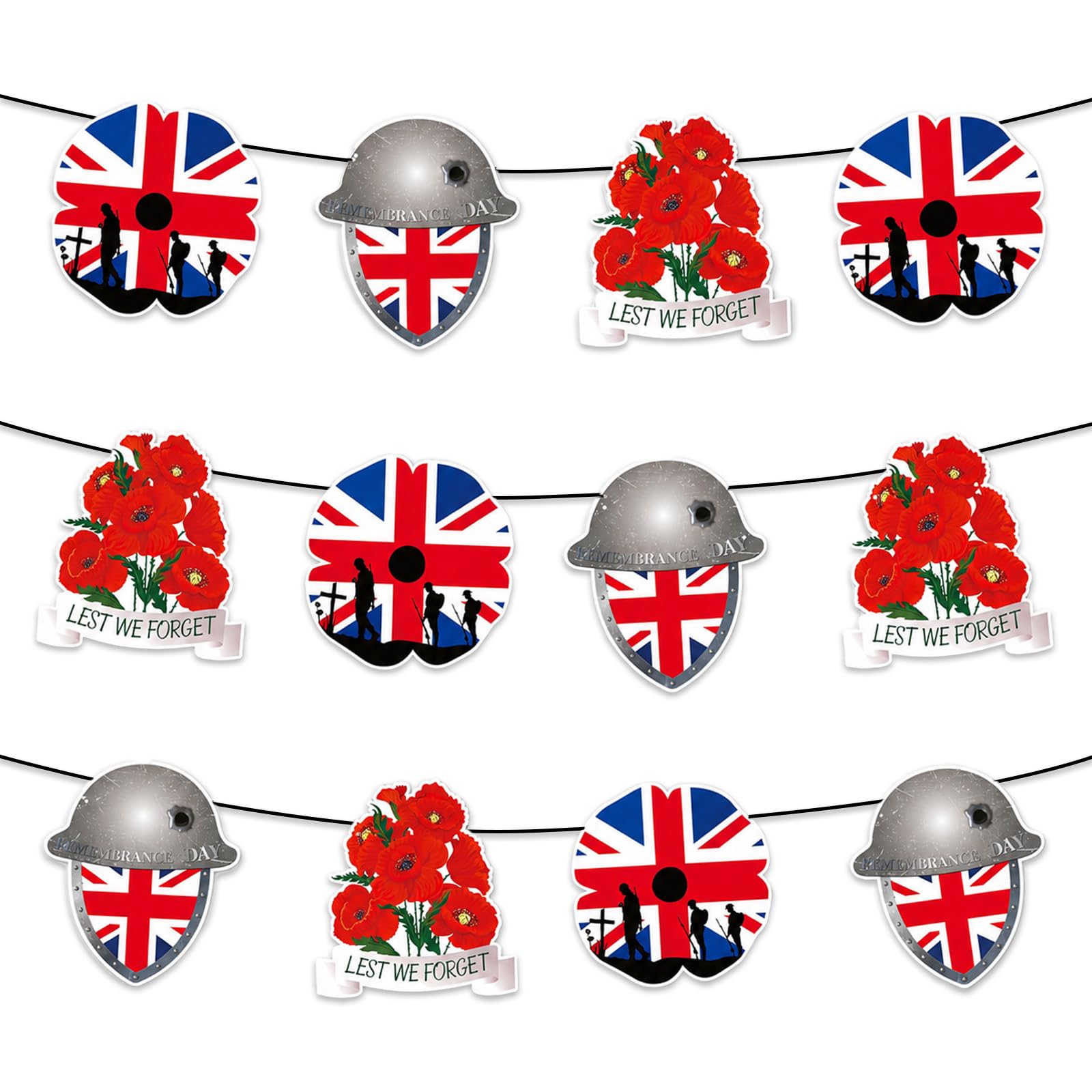 12 pcs Remembrance Day Banner Patriotic Poppy and Soldier Remembrance Day