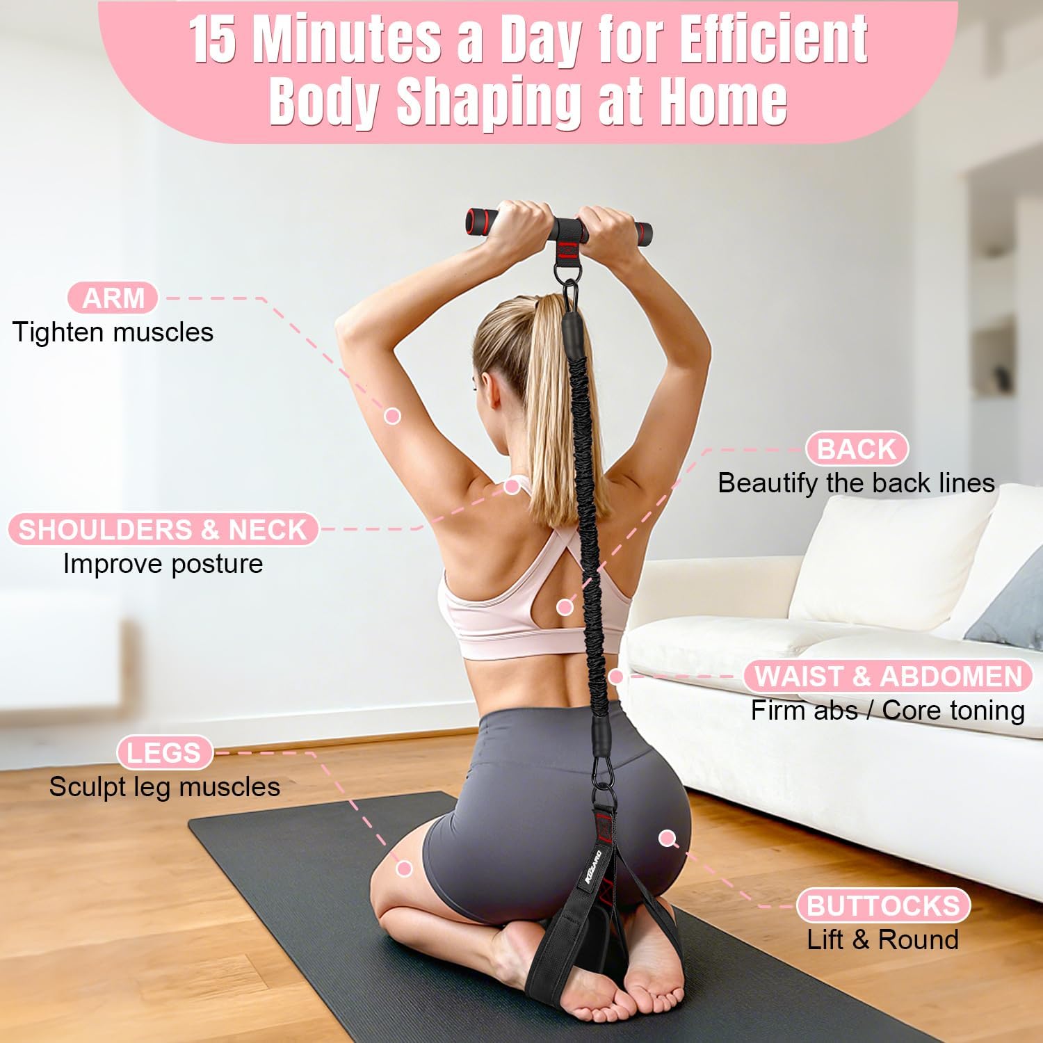 Upgraded Multifunction Pedal Resistance Band with Handle, 3 Tube Adjustable Resistance Bands for Abdomen, Waist, Arm, Core/ABS, Leg Workout - Sit Up Exercise Equipment for Women