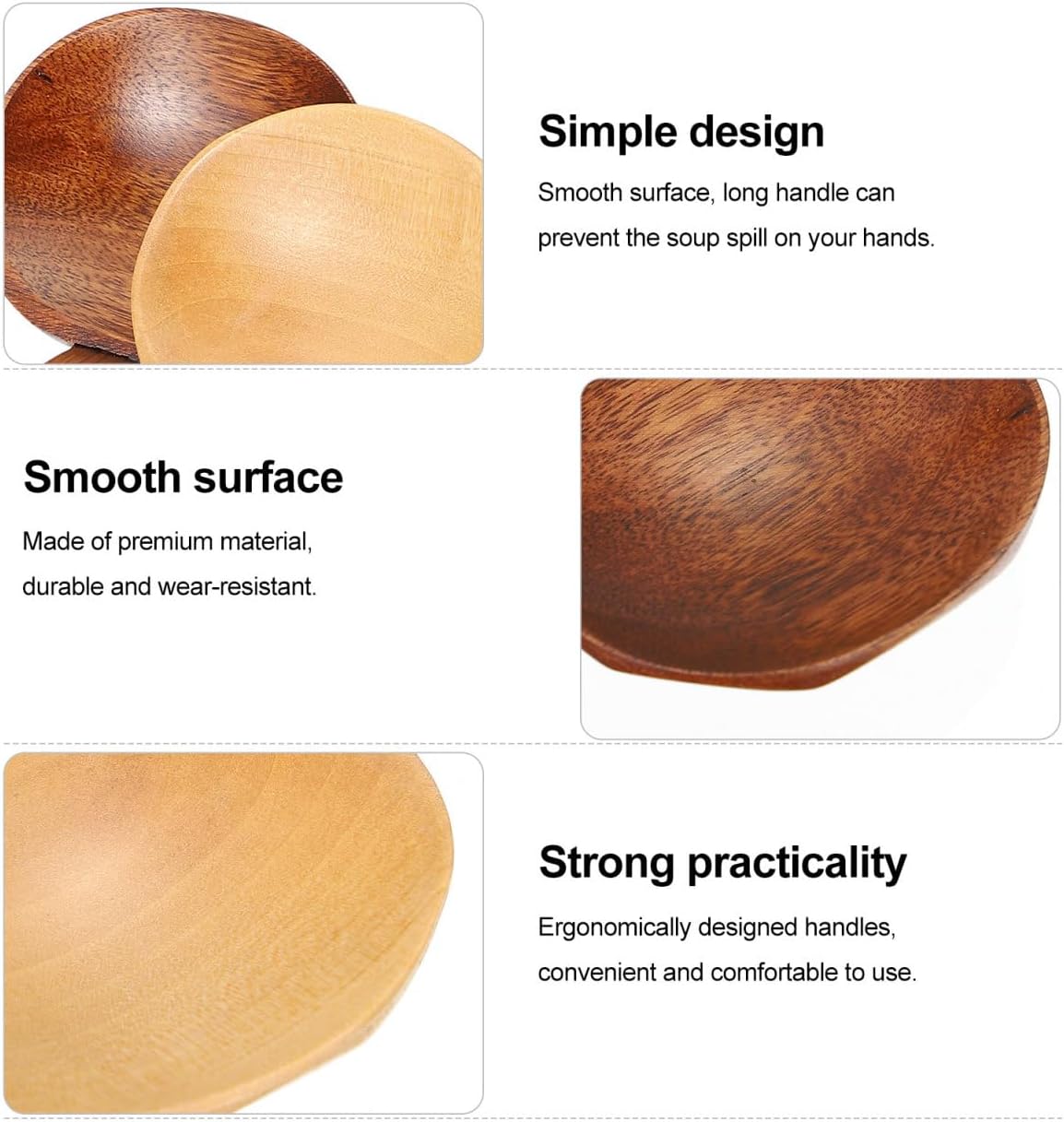 SHOWERORO Hotpot Soup Spoon Bamboo Handle Wooden Ladle 8.46 inch Long Handle Kitchen Utensil for Soup Ramen Noodles and Serving 2 pack