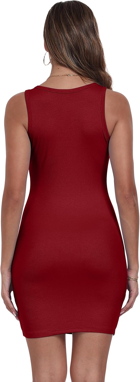 Qaffier Women's Mini Dress Summer Tank Dress Ribbed Crew Neck Sleeveless Basic Bodycon Mini Dresses - Image 5