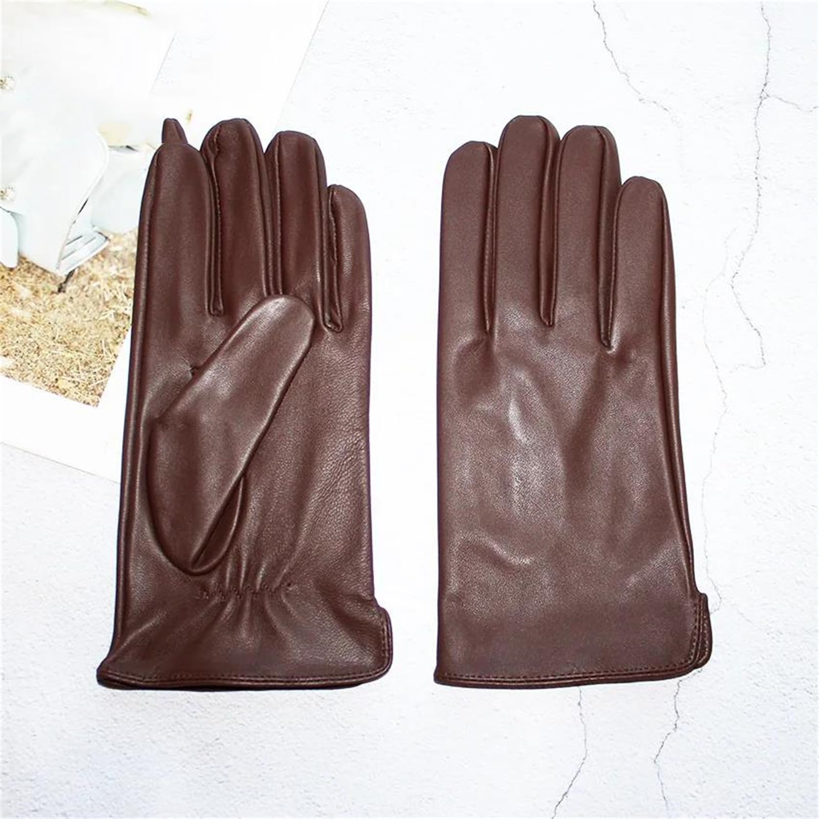 Guantes de piel de oveja auténtica para hombre, delgados, sin forro, para pantalla táctil, mensajes de texto, verano, conducción, motocicleta, equitación