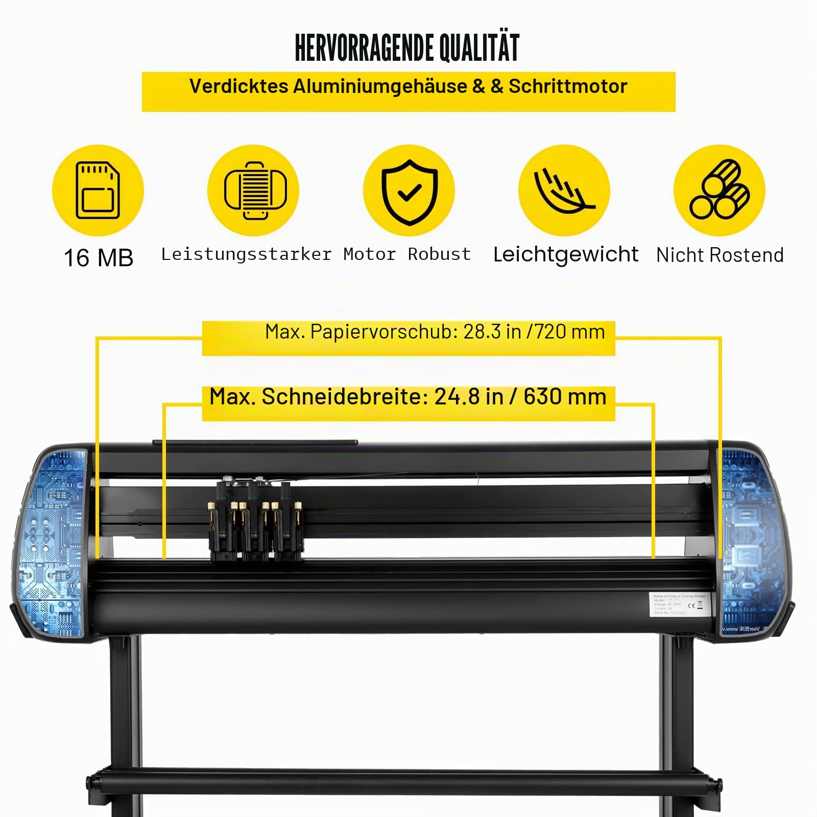 VEVOR Vinyl Schneidemaschine Schneideplotter 720 mm SignMaster Bodenständer, Schnittkraft 10-500 g, Schrittmotor, fünf Vinylrollen, 16 MB, 13,5 kg, Schwarz, 95 x 52 106 cm