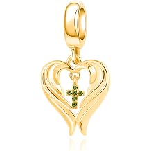 Gold Angel Wing Charm 12 Colors Birthstone Religious Cross Bead Compatible With Pandora Bracelet Gift Women Baptism
