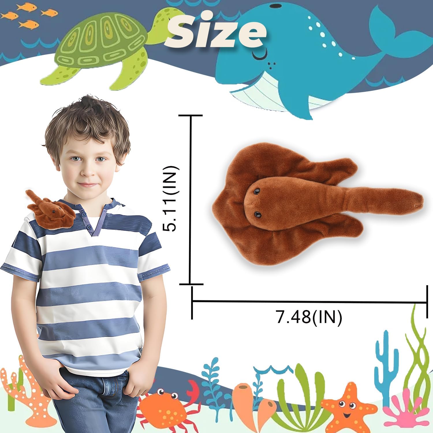 Stingray Shoulder Plush Toy with Magnet, Fish Stuffed Animals Toy for Kids Boys Girls, Birthday Party Decoration Christmas Thanksgiving Gifts - Image 2