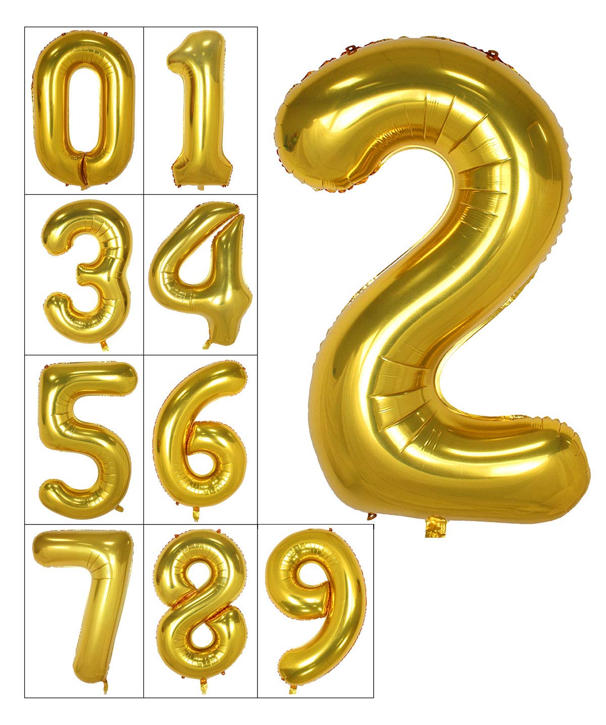 40 Inch Gold Numbers 2 Balloons Big Helium Foil Mylar Digital Balloon for Birthday Party Decoration