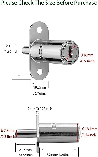 Miniatura 4 de 105 - Cerradura de émbolo para puerta corrediza con 2 llaves (paquete de 4 unidades de 0.7 x 1.2 pulgadas de largo) con igual llave