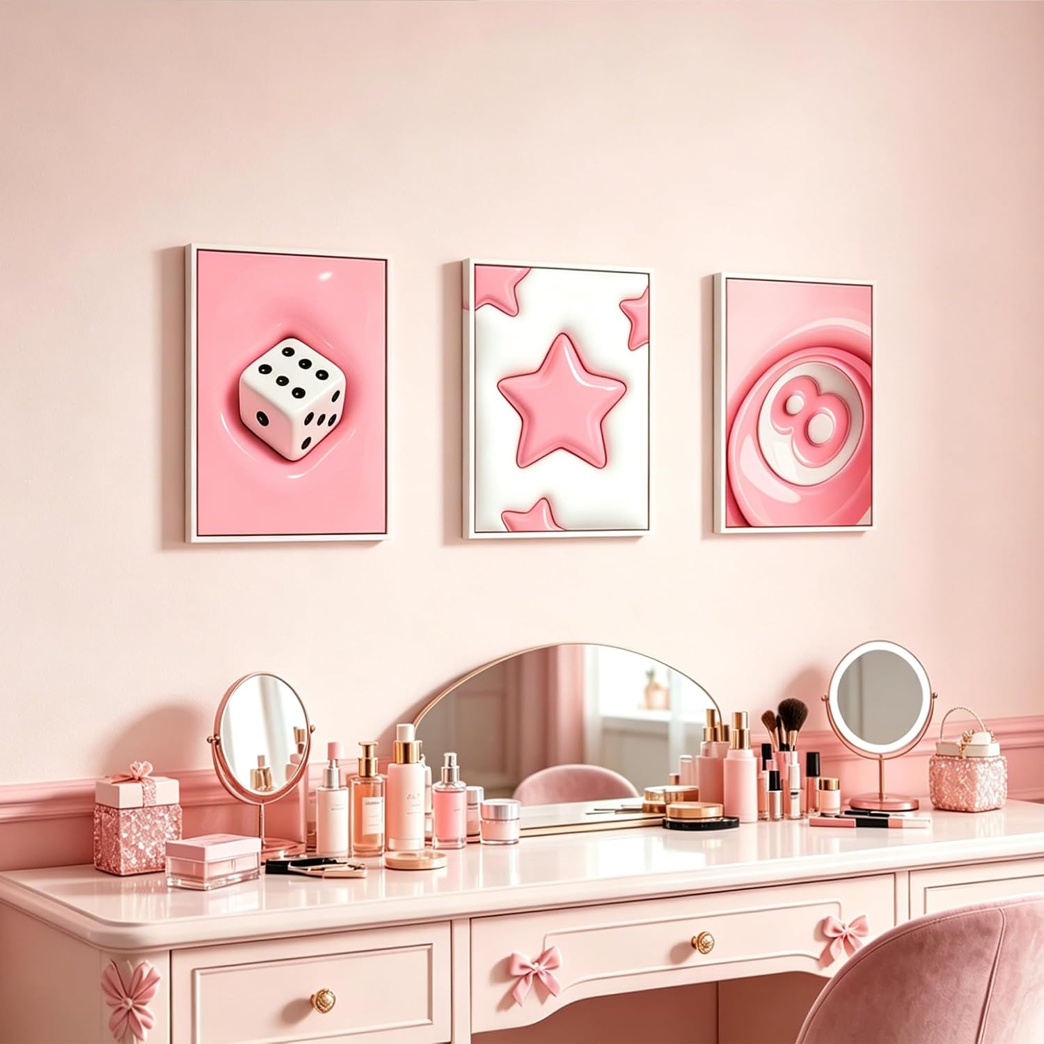 Pink Y2k Wall Art Set Of 3, Girly Dice Star 8 Ball Poster, 12x16 Unframed image 3