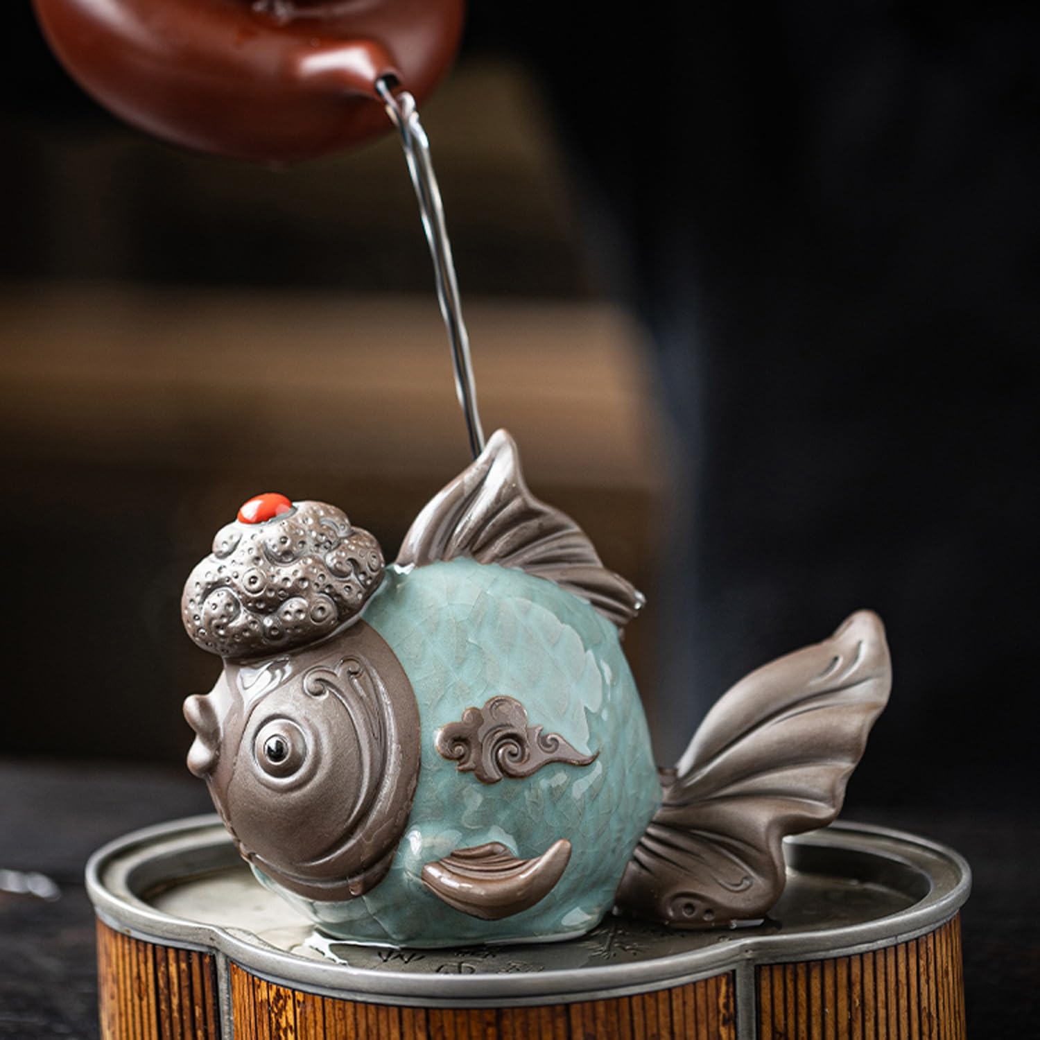 figurki zwierzątek， Ceramiczny zestaw do herbaty z karpia, akcesoria do rękodzieła, dekoracja stołu, ozdoby na biurko na ceremonię herbacianą