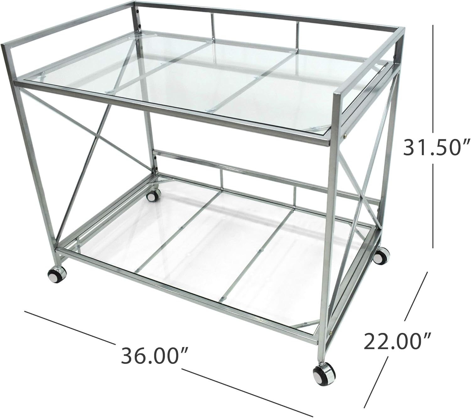 Christopher Knight Home Danae Industrial Modern Iron and Glass Bar Cart, Silver - Bar & Serving Carts