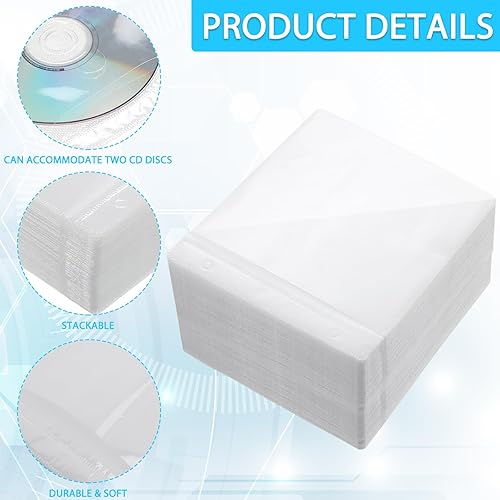 Miniatura 2 de Kanayu 600 fundas de plástico para CD y DVD a granel, de doble cara, para almacenamiento de CD y DVD, suministros de protección de 5.13 x 5.7