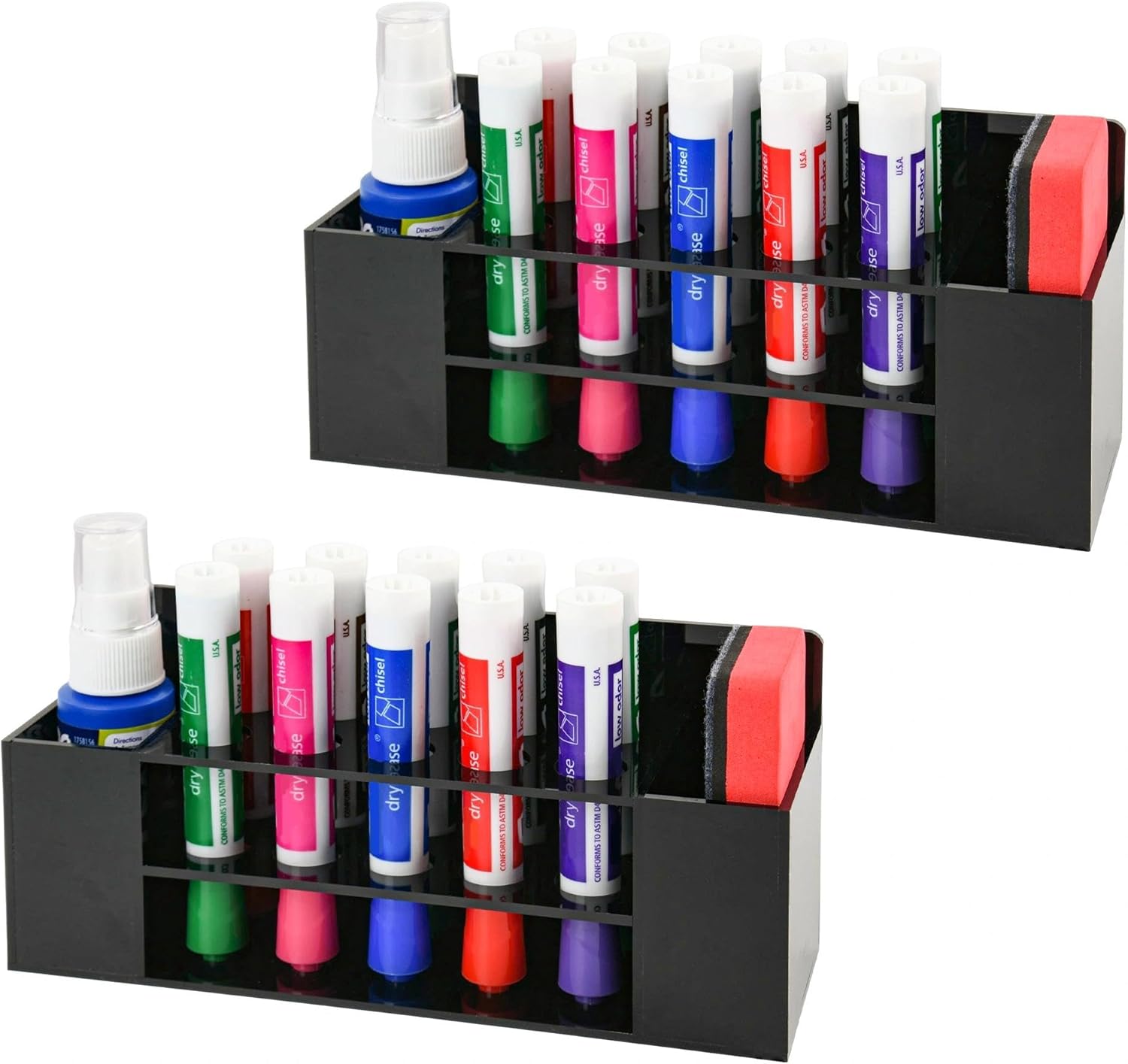 Acrylic Magnetic Dry Erase Marker Holder, 10 Slots Black Magnetic Marker Pen Holder, 2PCS Magnet Storage for Whiteboard, Desk Locker Organizer Accessories, Office, Classroom, Home