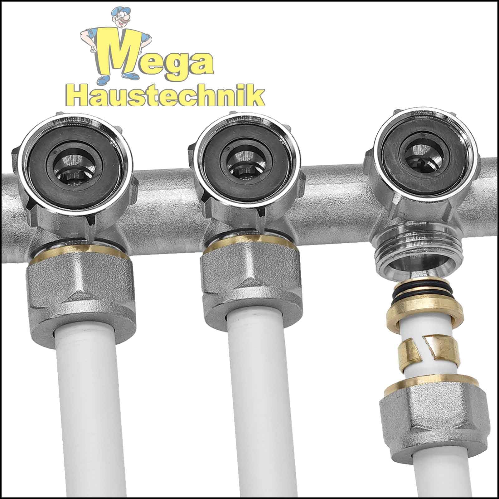 MegaHaustechnik 20 Stück Klemmverschraubungen mit 4x O-Ring, für Heizrohr Aussendurchmesser 20x2 mm mit 3/4 Zoll Eurokonus, Fußbodenheizung Heizkreisverteiler Klemmringverschraubung Fitting