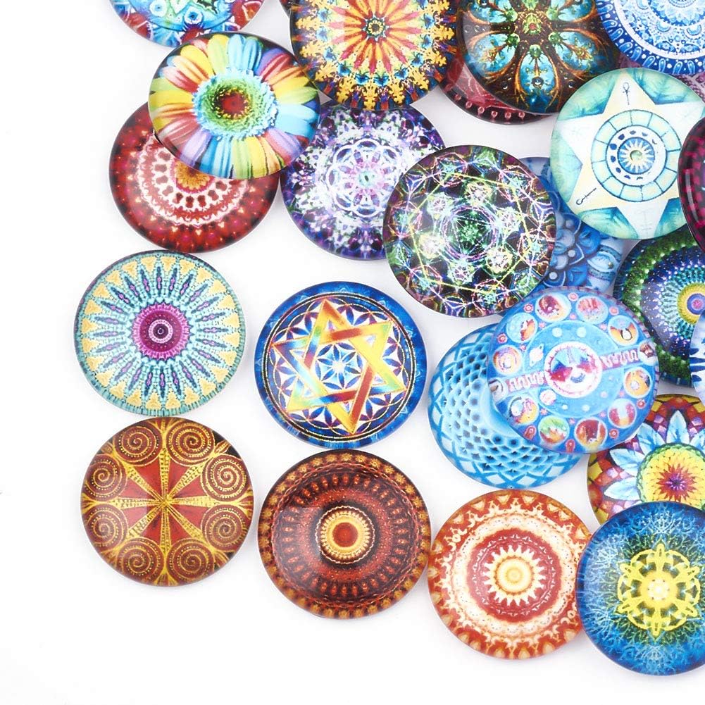 Craftdady 140pcs 18mm Assorted Mosaic Printed Flatback Half Round Glass Dome Cabochons for DIY Jewelry Handcraft Scrapbooking Making