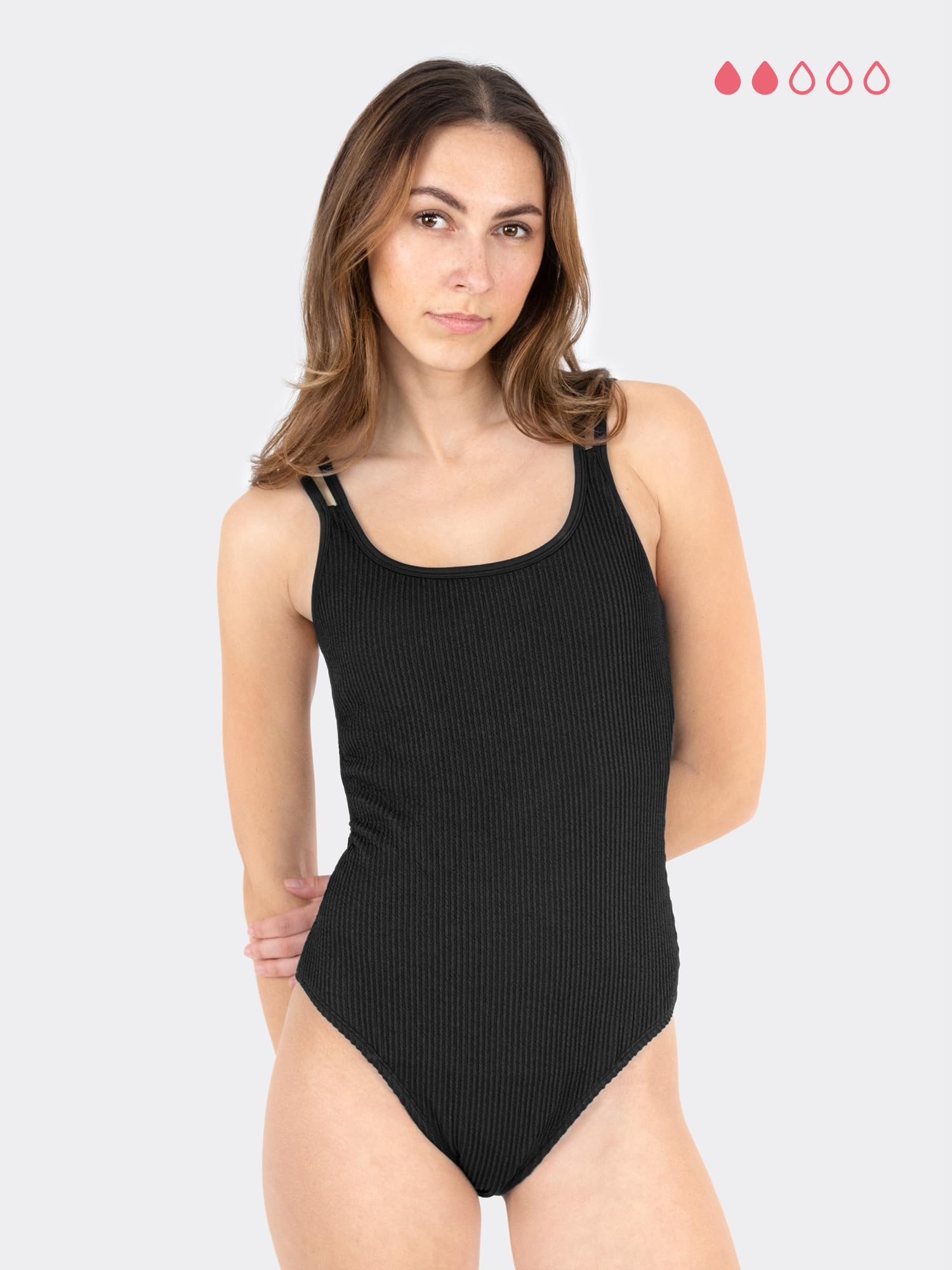 MYLILY Costume da bagno singolo PU Sportivo Effetto Stropicciato Nero