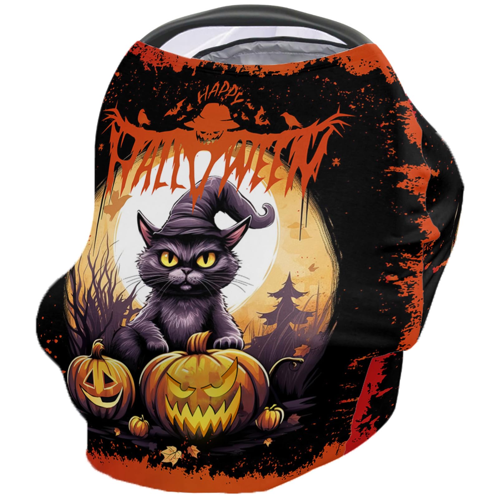 Nursing Cover for Breastfeeding Scarf, Halloween Pumpkin Black Cat Baby Car Covers Super Soft Multi Use for Canopy Shopping Cart Cover Blanket Stroller Cover
