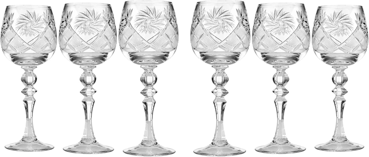 Neman Glassworks TM7565, 8 Oz Wine Goblet Glasses, Hand Made Set, Set of 6