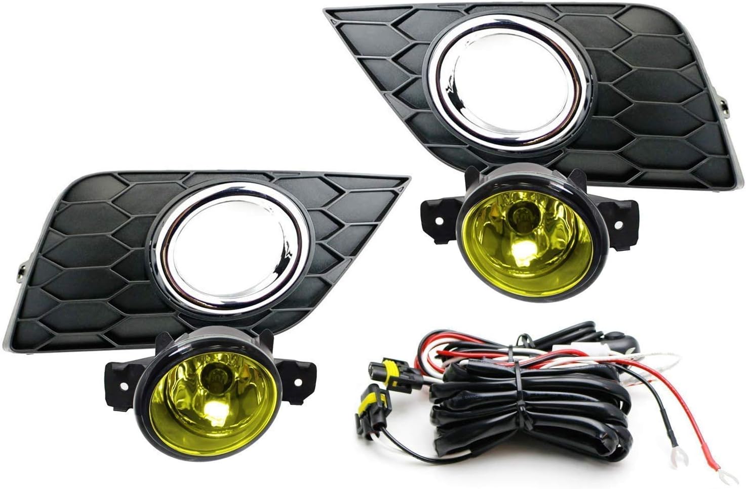 iJDMTOY Complete Set Yellow Lens Fog Lights Foglamp Kit Compatible With 2016-20 Nissan Sentra (Facelift), with Halogen Bulbs, Wiring On/Off Switch and Garnish Bezel Covers w/Chrome Trim