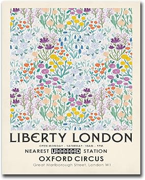 LUCKLYDOUDOU Canvas Painting Poster and Print Liberty London Vintage Botanical Flower Market Flowers Poster Living Room and Bedroom Office Decoration 12x18inch Wood Frame
