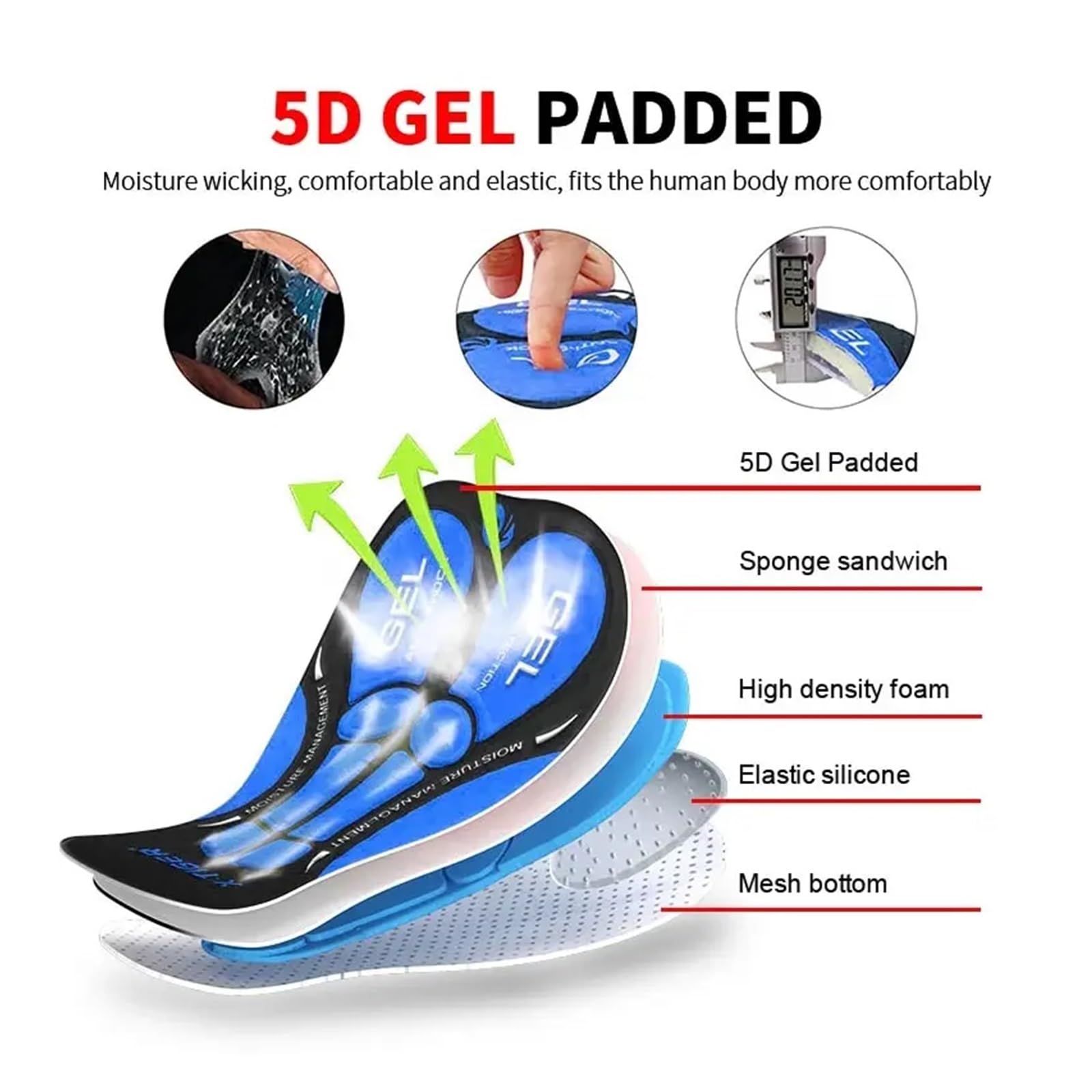 Bicicleta Pantalones Cortos Ropa Interior de Ciclismo Transpirable con Acolchado Gel for Hombre, Pantalones Cortos montaña, Antideslizantes, puños for Las piernas
