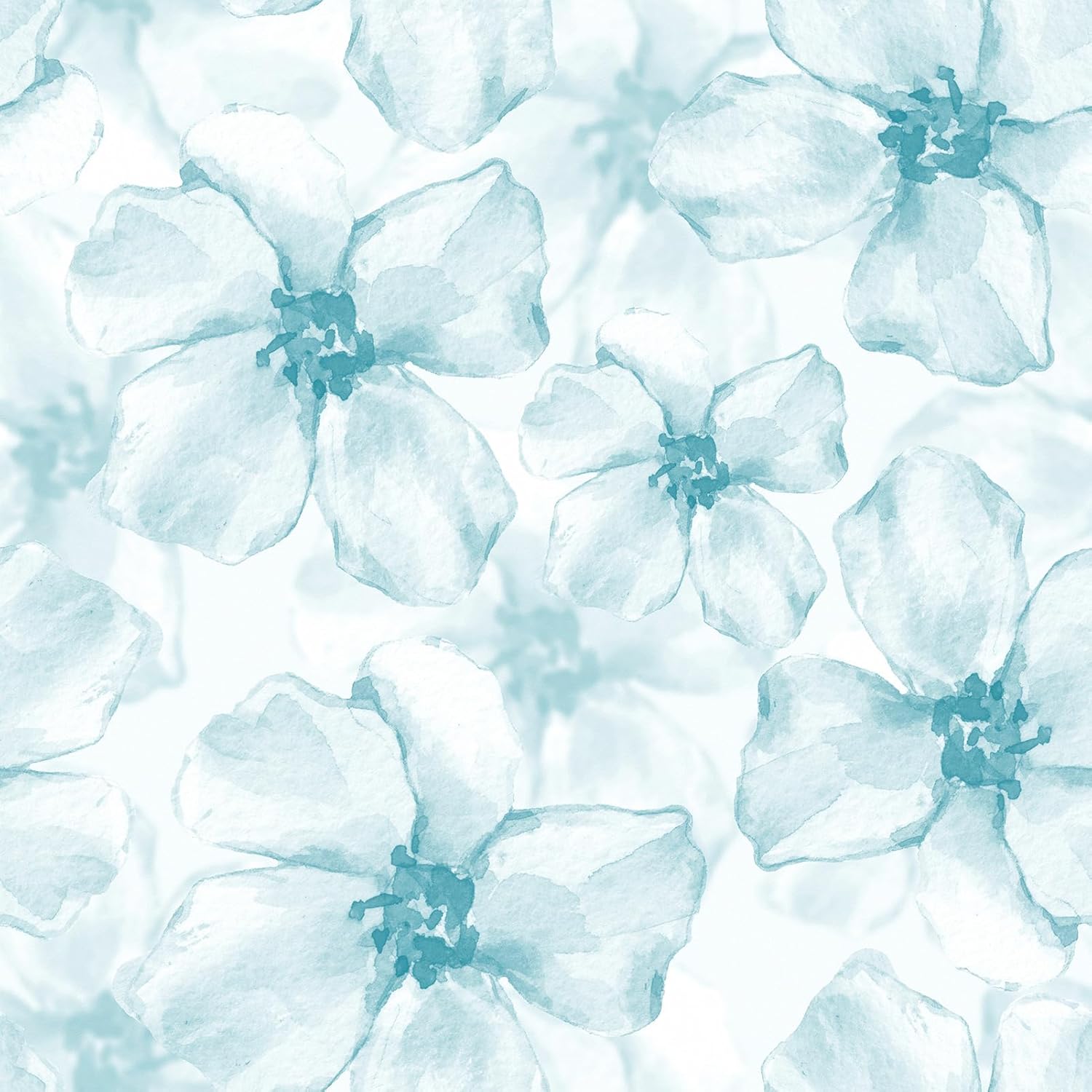 Light Blue Big Floral Wallpaper Peel and Stick Watercolor Blue Floral Contact Paper Modern Flower Wall Paper Waterproof Self-Adhesive Wall Covering for Bedroom Cabinets Locker Decor 17.5"×118"
