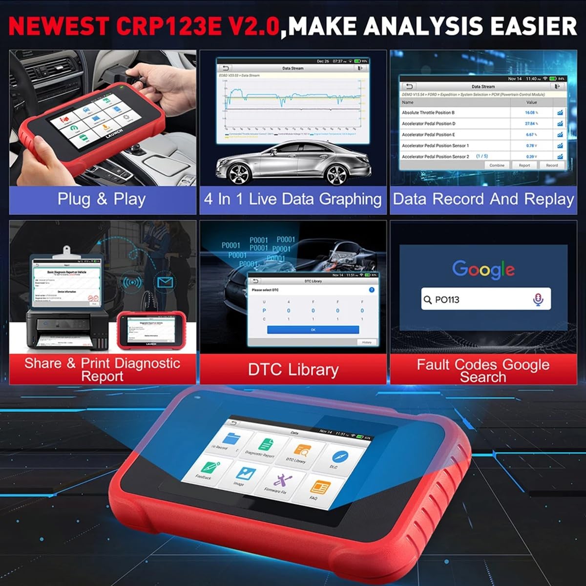 X431 CRP123E V2.0/CRR123I - Herramientas de diagnóstico OBD2 para coche, escáner OBD automático, ABS SRS, motor AT+ 7, servicio de reinicio gratuito