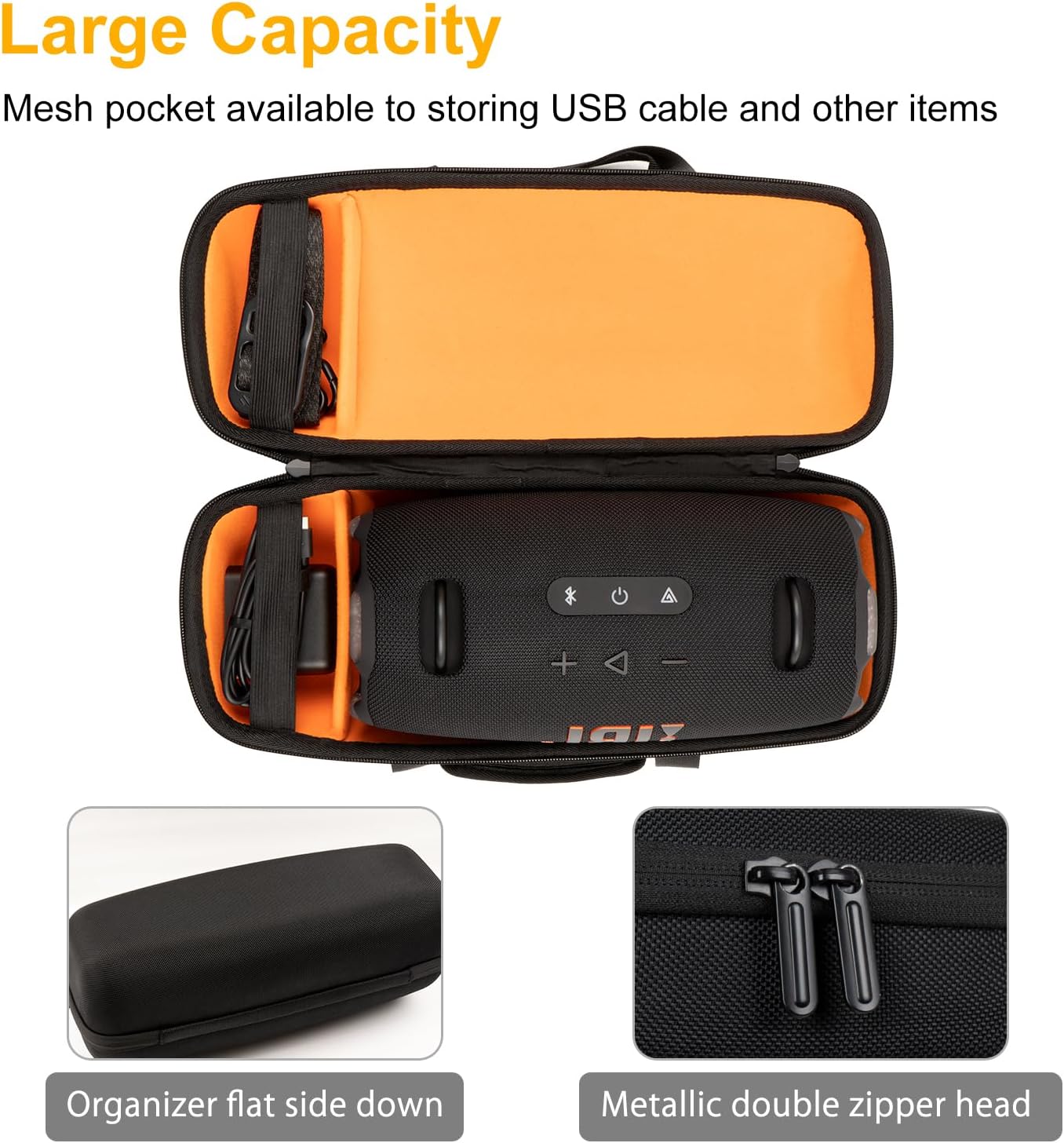 Hard Case Compatible with JBL Xtreme 4/Xtreme 3 Bluetooth Speaker,Travel Carrying Storage Holder Bag with Replacement Shoulder Strap Fit for Charger Adapter and Accessories (Black) - Image 3