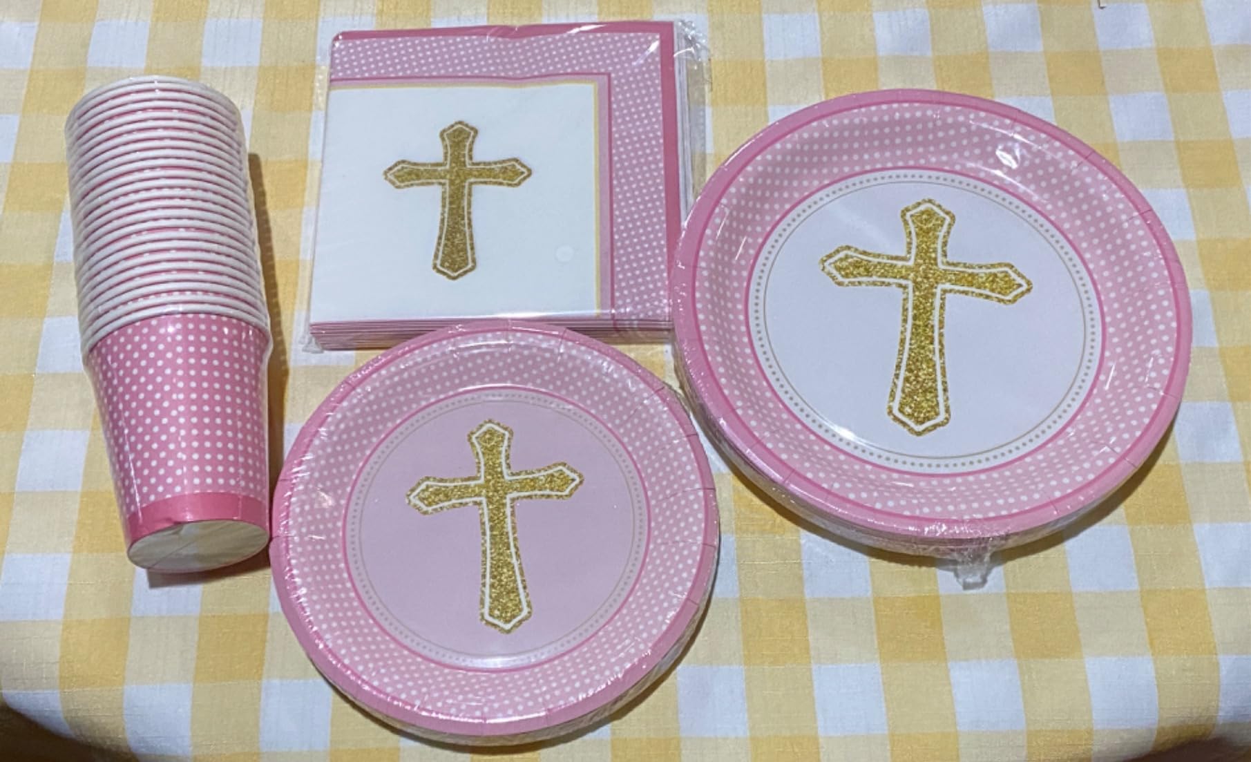 FillTouch 24 Set Baptism Plates and Napkins Pink Baptism