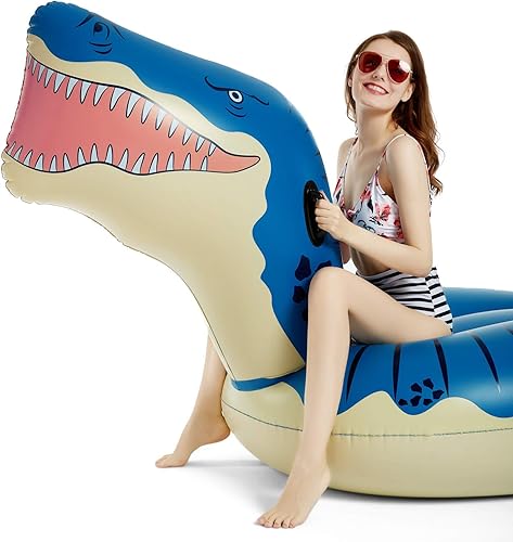 Miniatura 4 de Jasonwell Flotador inflable de dinosaurio para niños y niñas, flotador gigante T-Rex y Jasonwell inflable de tiburón, flotadores de tiburón