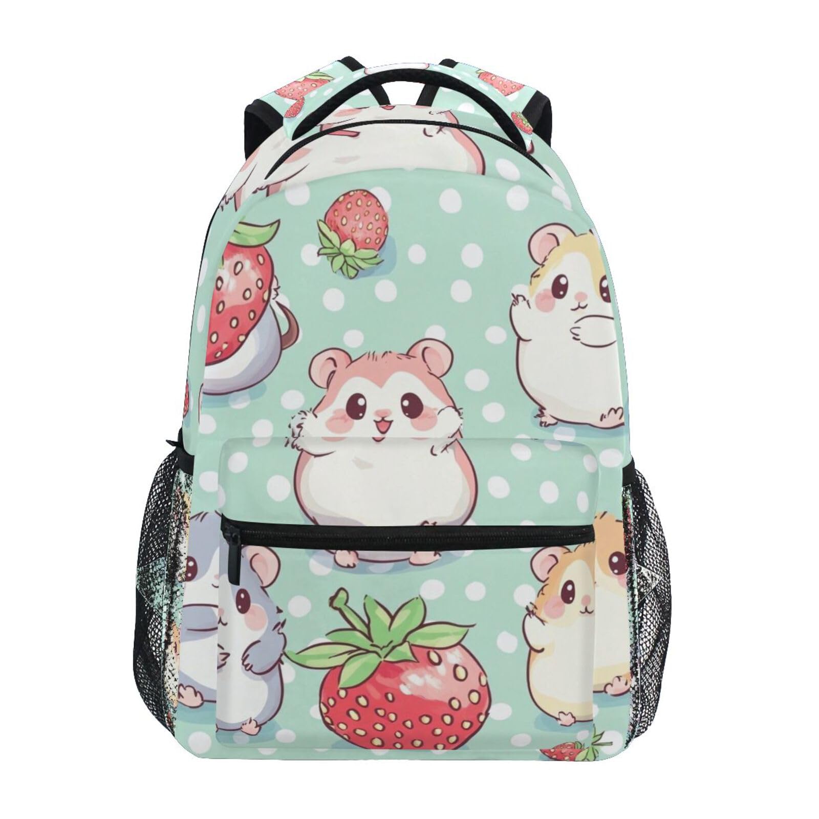 Krafig Hamsters Polka Dot Strawberry Boys Girls Kids School Backpacks Bookbag, School Bag Travel Backpack Daypack
