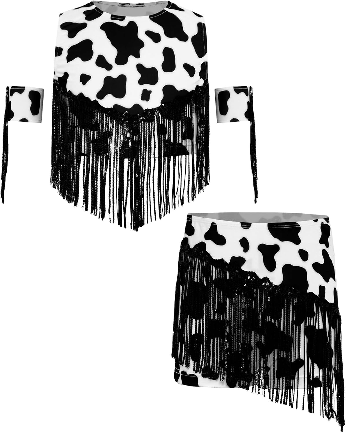 Kids Girls Classic Wrangler Tassel Tank Top Vest with Shorts Arm Sleeves Western Cowboy Cowgirl Outfits Black 6 Years
