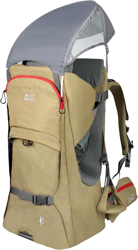WIPHA Toddler Hiking Carrier, Baby Backpack with Sun Canopy & Storage, Sand | Ergonomic Child Carrier for Hiking, Travel & Family Adventures with Padded Seat, Sun Canopy, Large Storage & Insulated Pocket