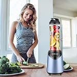 La Reveuse Smoothies Blender Taille personnelle 300 watts avec 18 oz BPA Bouteille de sport portative gratuite (bleu clair)