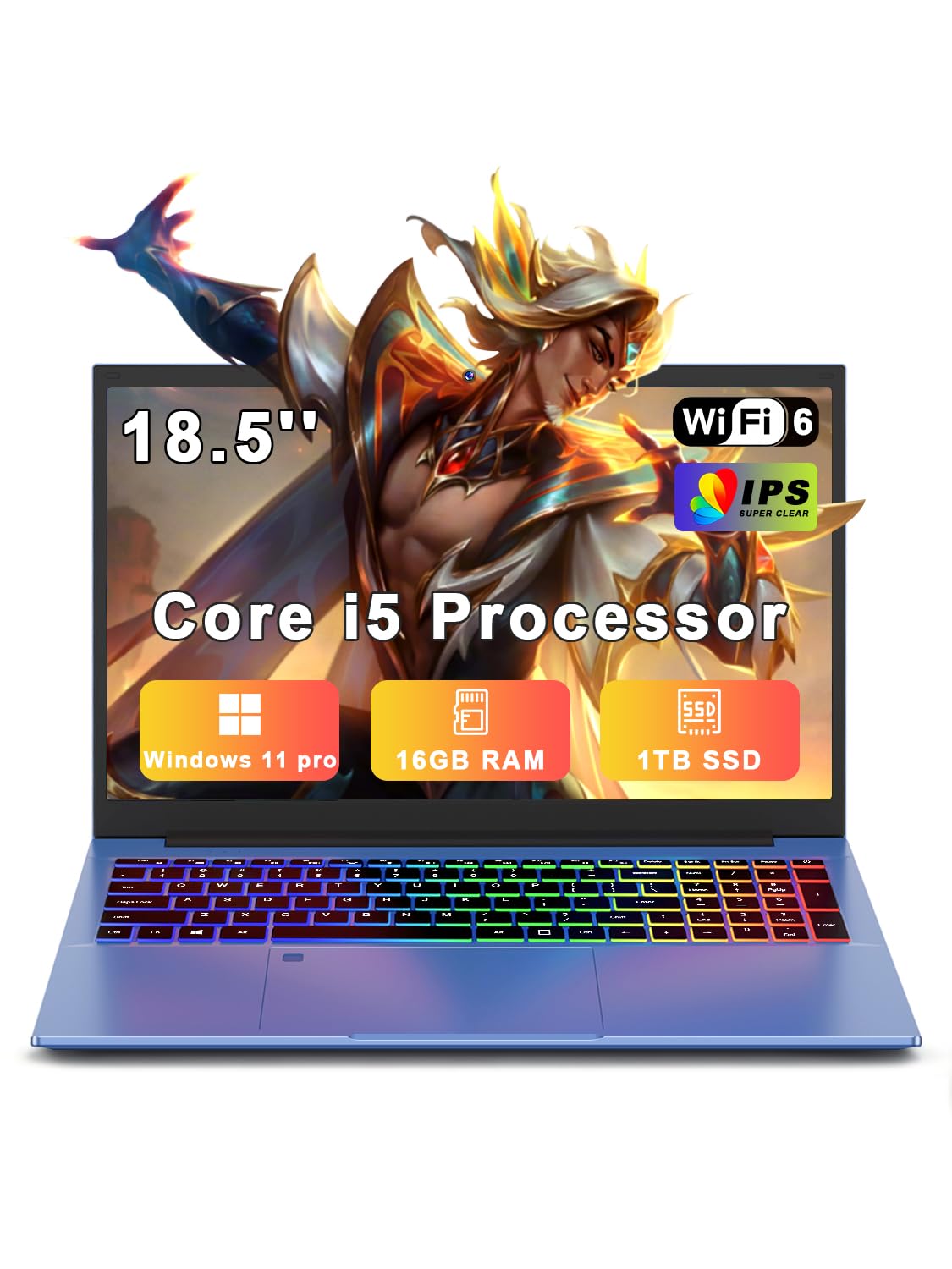 Gaming Laptop 18.5’’ Laptop Computer 2025, Core i5 Lap Top PC (Up to 3.80GHz) 16GB RAM 1TB SSD, 1TB TF Expand, WiFi 6, 10000 mAh Battery, 1080 FHD IPS 100% sRGB Display, Privacy Cam, Win 11 Pro