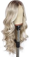 Sapphirewigs Szőke Paróka 13x4 Csipke Előlappal - 56 cm Hullámos Műhaj, Előtépett, Hőálló, 150% Sűrűség, Átlátszó Csipke, Napi Viseletre 4