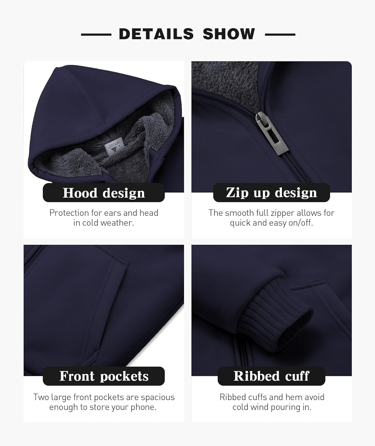SECOOD Kids Hoodie Fleece Jacket Warm Sherpa Lined Zip Up Hooded Sweatshirt Soft Winter Coat Boys Girls School Outerwear