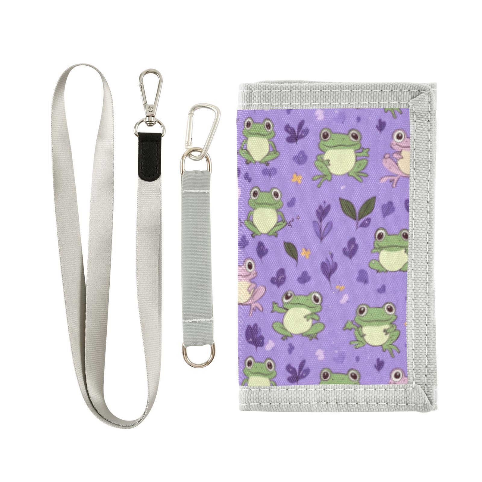 Wusikd Happy Frogs Kids Wallet for Boys Girls Purple Toddler Trifold Wallet Novelty Wallet for Teens Women Men