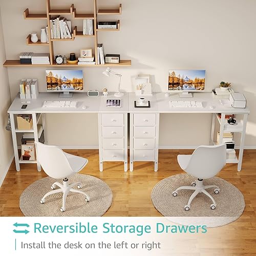 Miniatura 4 de Lufeiya Escritorio blanco para computadora con cajones y estantes de almacenamiento, escritorio de trabajo de estudio de 47 pulgadas para oficina en